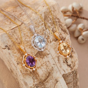 Natural Opal Amethyst Citrine and Topaz Pendant Necklace
